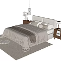 Modern Double Bed with Beige Bedspread Pillows Nightstand Table Lamp and Rug 3d model