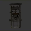 Ancient Wooden Printing Press Equipment With Mechanical Lever And Platform