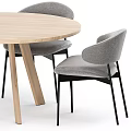 Modern Wooden Dining Table Set With Four Gray Curved Back Upholstered Chairs 3d model