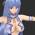 Game Movie Character With Long Blue Hair Red Eyes Blue White Outfit And Lotus Patterns