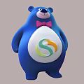 Blue Stuffed Bear Toy with Pink Bow Tie White Belly Green Orange S Shaped Logo