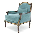 Classic Blue Velvet Single Sofa With Gold Trim Wooden Armrests And Carved Legs