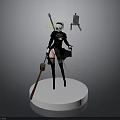 Anime Style 3D Female Character Model With Black Outfit Weapon And Stand Base