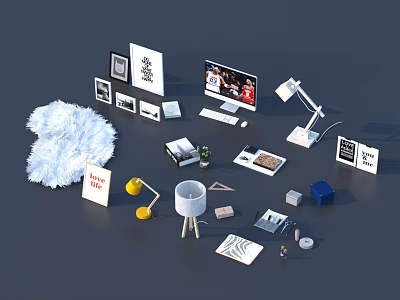 Modern Minimalist Bookcase with Organized Books Decorative Objects and Table Lamp 3d model