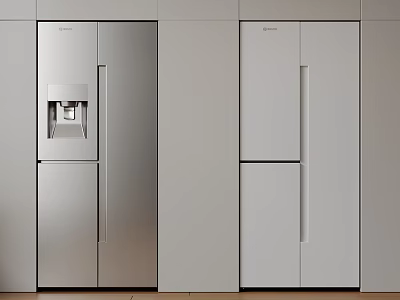 Modern Built in Silver And White Refrigerator Freezer With Water Dispenser In Cabinetry 3d model