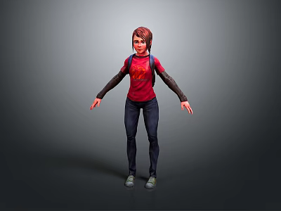 Child Wearing Red Shirt Black Long Sleeves Blue Pants And Backpack Standing 3d model