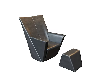 Modern Black Leather Single Sofa with Geometric Ottoman for Living Room Decor 3d model