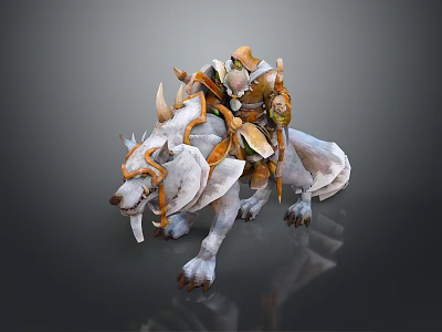 Fantasy Game Movie Character Rider on White Horned Wolf Mount with Armor and Fangs 3d model