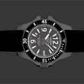 Stylish Wristwatch With Black Dial White Numerals Silver Case And Rubber Strap 3d model