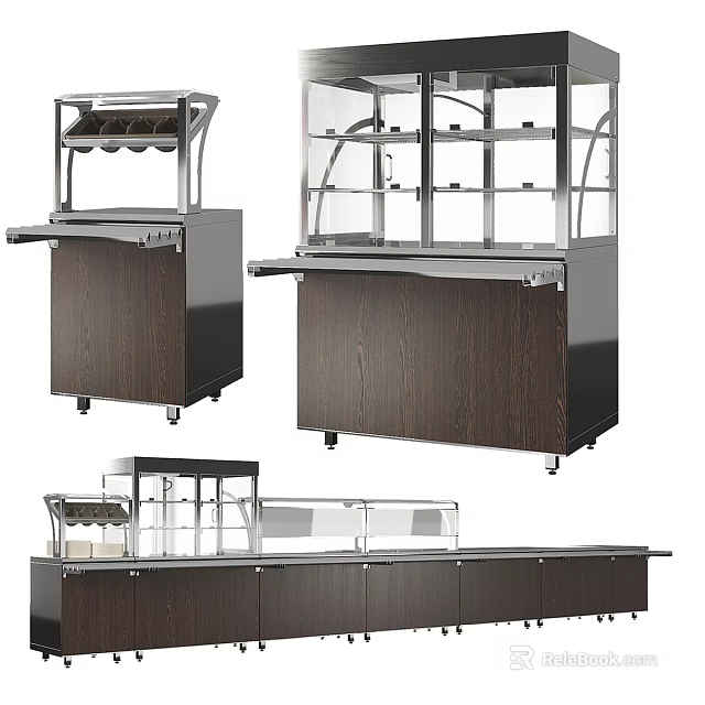 Commercial Display Shelves With Glass Doors Wooden Cabinets And Metal Frames 3d model 
