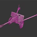 Vintage Artillery Gun with Two Wheels Long Barrel and Gray Green Metal Structure
