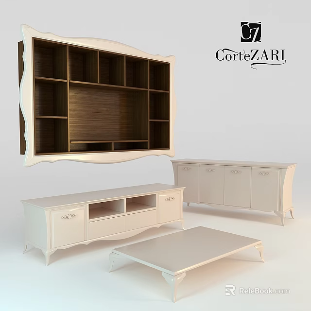 White Double Sofa With Wooden Accents In CortezARI Living Room Furniture Set 3d model 