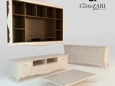 White Double Sofa With Wooden Accents In CortezARI Living Room Furniture Set 3d model