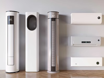 Different Styles of Air Conditioner Fan Including Standing and Wall Mounted Designs 3d model
