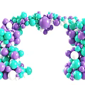 Colorful Purple Teal and White Balloon Arch with Green Plants Decoration