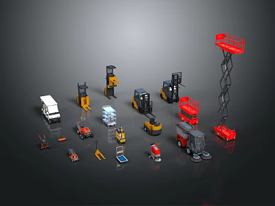 Different Types Of Utility Vehicles Including Forklifts Aerial Work Platforms And Trucks 3d model
