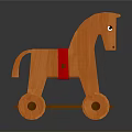 Classic Handcrafted Wooden Toy Horse With Red Saddle And Rolling Wheels For Kids Playtime