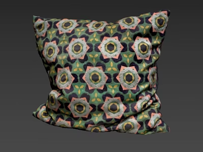 Vibrant Bohemian Style Throw Pillow Featuring Geometric Floral Pattern In Green Pink Yellow Tones 3d model