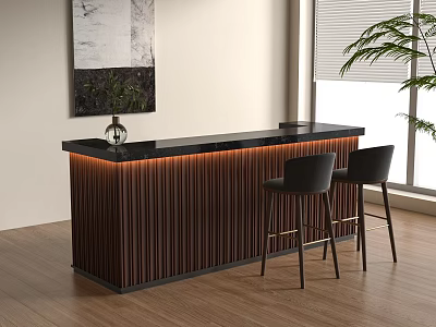 Modern Bar Counter With Black Top Vertical Striped Design And Orange LED Lighting 3d model