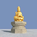 Golden Buddha Sculpture With Intricate Carving On Stone Lotus Pedestal