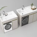 Modern Laundry Area With Washing Machine Sink Faucet Decorative Plant And Cabinets
