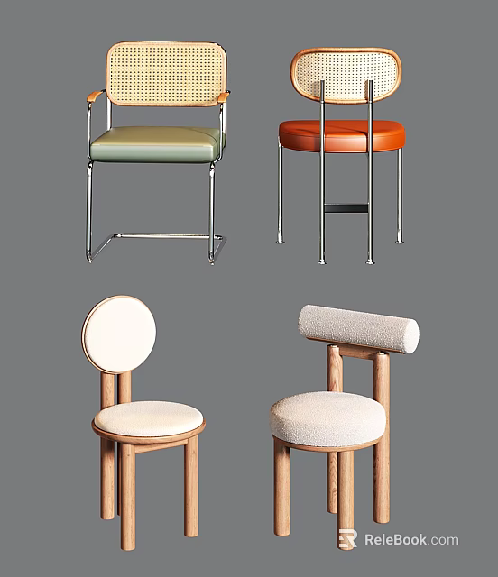 Stylish Modern Dining Chairs With Different Colorful Designs And Soft Seats 3d model 