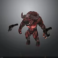 Red Horned Demon Creature Character With Glowing Skin And Dual Axes