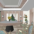 Elegant Private Dining Room Interior With Round Table Yellow Flowers And Wooden Decor