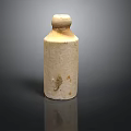 Hand Carved Off White Bottle Shaped Sculpture With Textured Surface And Round Cap