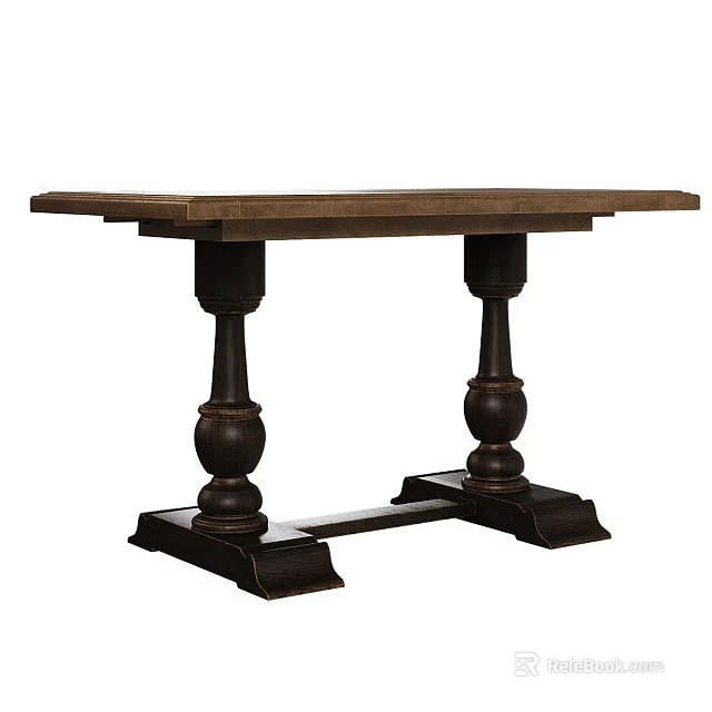 Rustic Style Dark Brown Dining Table With Turned Legs And Sturdy Wood Base 3d model