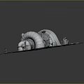 Large Industrial Turbo Equipment Components Placed On Metal Grid Platform 3d model