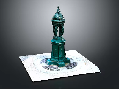 Green Classical Decorative Column With Ornate Top On White Square Base With Circular Pattern 3d model