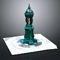 Green Classical Decorative Column With Ornate Top On White Square Base With Circular Pattern 3d model