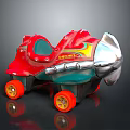 Vintage Red Metal Toy Car With Airplane Design And Yellow Wheels