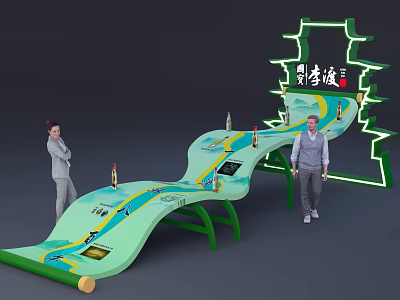 Scenic Tourist Model Featuring Green Wavy Path Liuxiaoyan Landmark And Figures 3d model