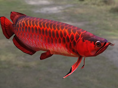Close Up View Of Vibrant Red Arowana Fish With Shiny Scales As Aquatic Animal 3d model