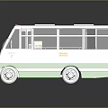 Small Green And White Bus With Multiple Windows Reflective Surface And Number 2 Design