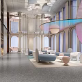 Elegant Bridal Shop Interior With Modern Design Sofas Chandeliers Arched Windows And Pink Decor