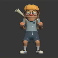 3D Boy Character With Yellow Cap Glasses Blue Shorts And Backpack Standing Pose