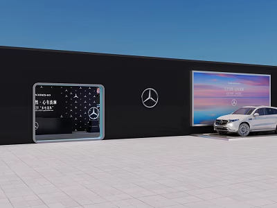 Mercedes Benz Car Display With Black Wall Large Screen And White Vehicle 3d model