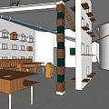 Shopping Mall Store Interior With Spiral Staircase Large Tree Round Sofa And Hexagonal Decorations 3d model