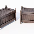 Vintage Dark Brown Wooden Trunks With Striped Lids And Solid Construction