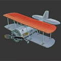 Vintage Biplane Passenger Plane With Red Wings Blue Fuselage And Propeller