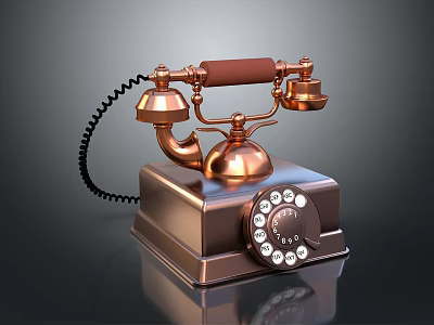Vintage Copper Rotary Dial Telephone With Brown Handset And Dual Bells 3d model