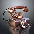 Vintage Copper Rotary Dial Telephone With Brown Handset And Dual Bells