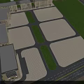 Modern Multi Storey Industrial Factory Exterior With Road Vehicles Pedestrians And Trees