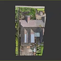 Modern Brick Detached House With Solar Panels Roof Front Yard Driveway And Greenery
