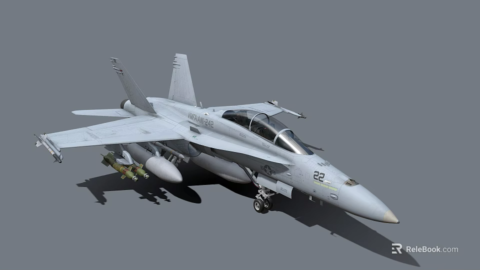 Detailed Modern Military Fighter Jet Number 22 With Missiles On Wings 3d model 