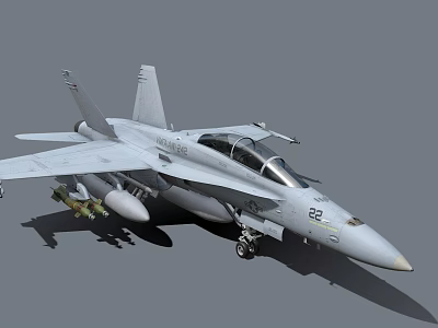 Detailed Modern Military Fighter Jet Number 22 With Missiles On Wings 3d model