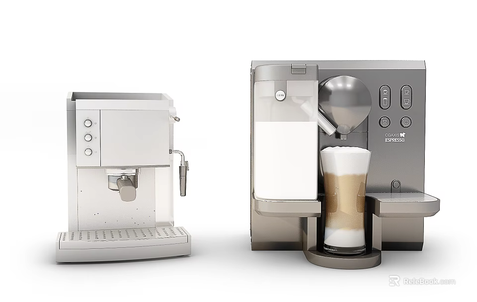 Modern White and Silver Kitchen Coffee Machines Brewing Frothy Milk Coffee 3d model 